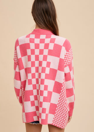 The Pink Checkerboard Cardi Sweater
