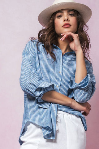 Nell Striped Linen Button Down Top