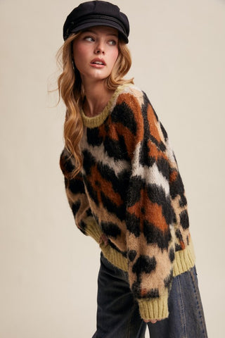 Spotted Fuzzy Leopard Print Sweater