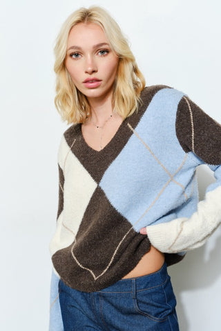 Preppy Argyle Vneck Sweater