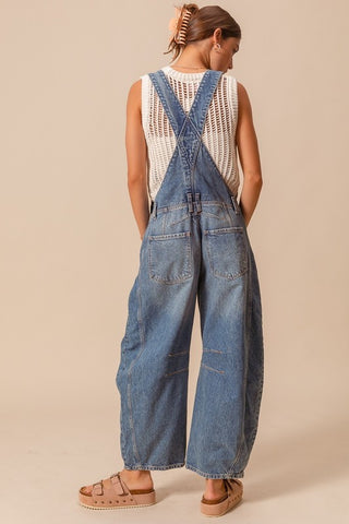 Washed Barrel Denim Overalls