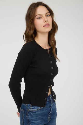 In A Snap Ribbed Cardigan Sweater