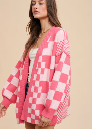 The Pink Checkerboard Cardi Sweater