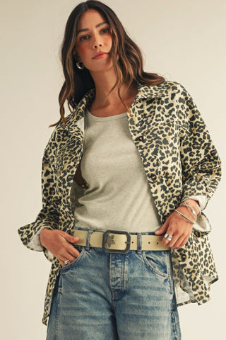 Aria Leopard Button Up Denim Top