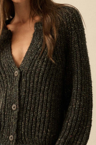Confetti Ribbed Cardigan Sweater Black