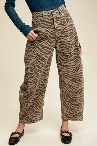 Zebra Print Barrel Jeans