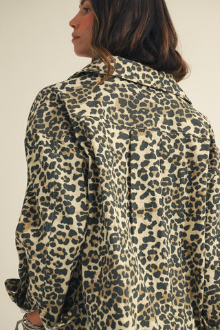 Aria Leopard Button Up Denim Top