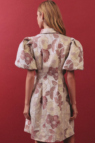 Marcy Jacquard Puff Sleeve Mini Dress