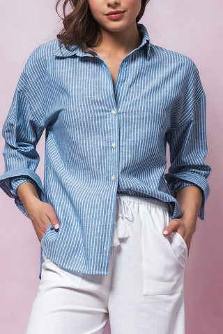 Nell Striped Linen Button Down Top