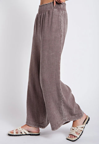 Mineral Washed Smocked Waist Pants