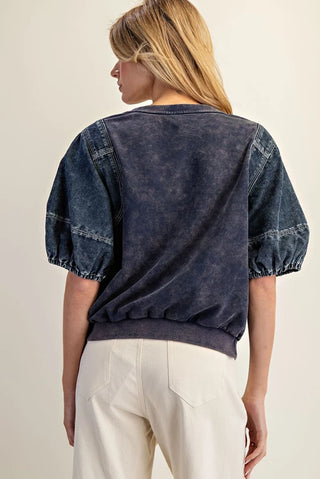 Nicole Denim Puff Sleeve Top