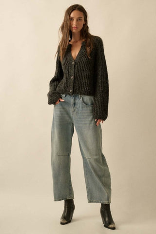 Confetti Ribbed Cardigan Sweater Black