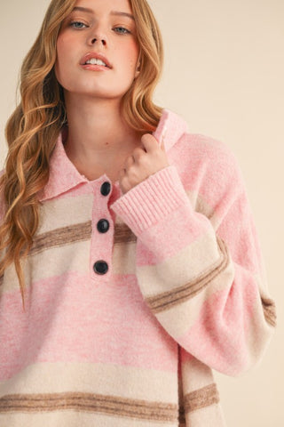 Try Me Pink Striped Rugby Sweater