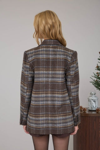 Autumn Plaid Notched Collar Blazer Coat