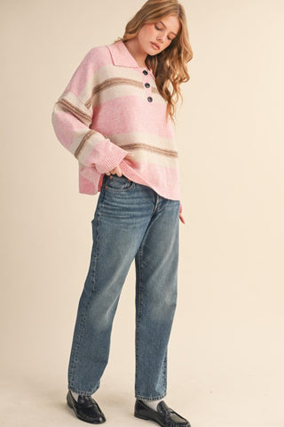 Try Me Pink Striped Rugby Sweater