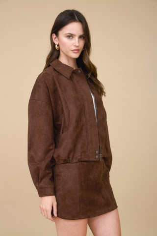In Flight Faux Suede Bomber Jacket