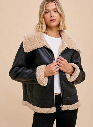 Faux Leather And Shearling Coat