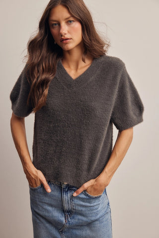 Ida Fuzzy V-neck Knit Sweater