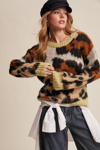 Spotted Fuzzy Leopard Print Sweater