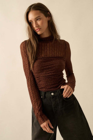 Rue Striped Floral Lace Chocolate Bodysuit