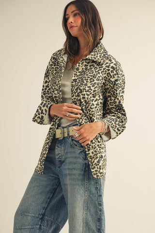 Aria Leopard Button Up Denim Top