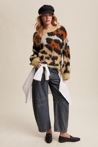 Spotted Fuzzy Leopard Print Sweater