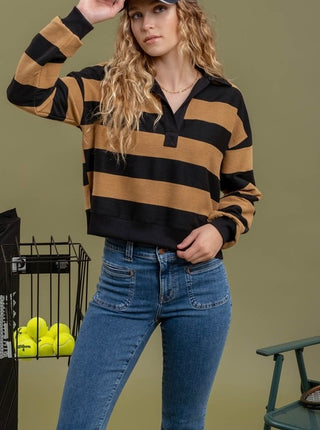 Coral Stripe Polo Top