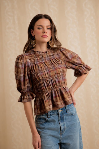 Evelyn Plaid Top