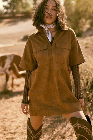 Alaina Faux Suede Shirtdress