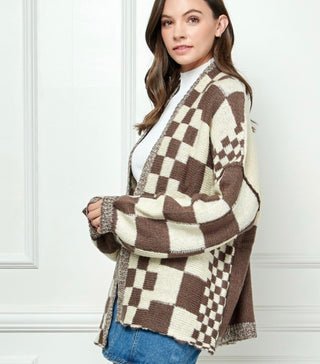 Chocolate Checker Cardigan Sweater