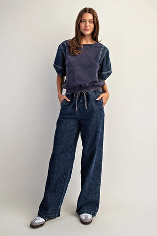 Nicole Denim Puff Sleeve Top