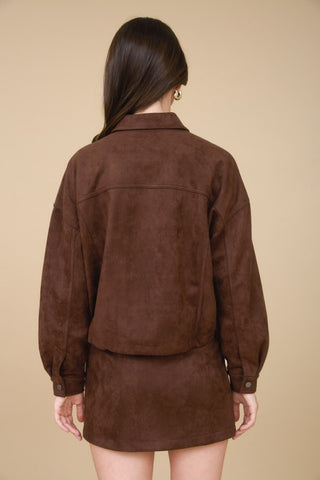 In Flight Faux Suede Bomber Jacket