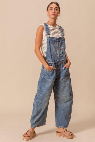 Washed Barrel Denim Overalls