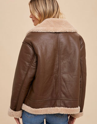 Faux Leather And Shearling Coat