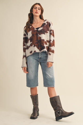 Daisy Cow Print Cardi