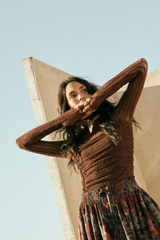 Rue Striped Floral Lace Chocolate Bodysuit