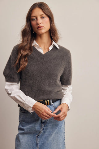 Ida Fuzzy V-neck Knit Sweater