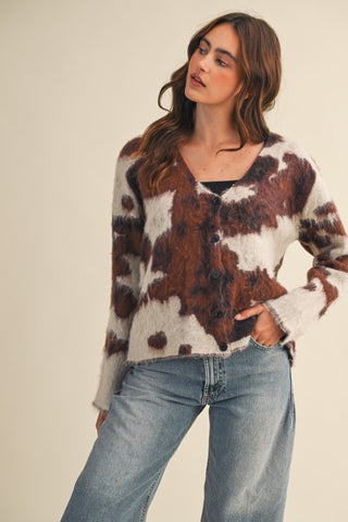 Daisy Cow Print Cardi