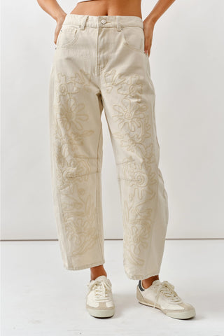 Dani Embroidered Barrel Jeans