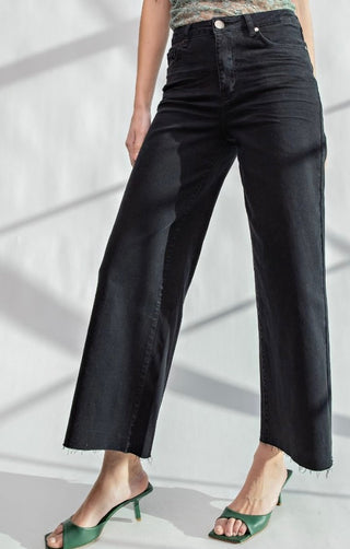 High waisted cropped pants with pockets black