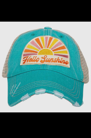 Hello Sunshine Teal Trucker Hat