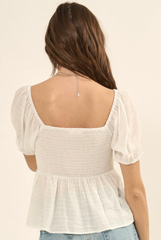 Ruched Bodice White Top